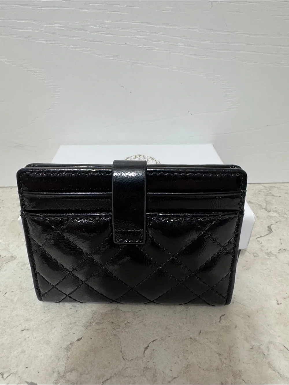 NWT and box Kurt Geiger Black London drench Quilted Patent Card Holder